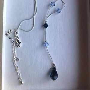Silver and Blue Beaded Tear Drop Necklace